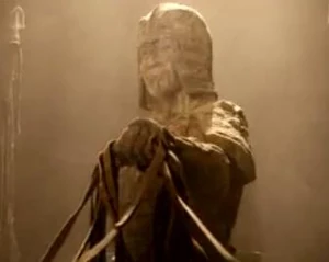 The Dragon Emperor as a terracotta warrior statue.