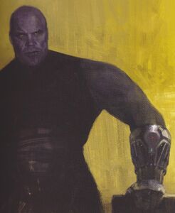 Thanos with a silver Infinity Gauntlet.