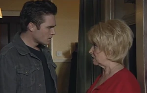 Trevor Morgan chatting with Billy's aunty Peggy Mitchell.