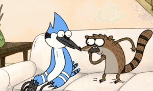 Rigby punched by Mordecai.