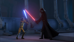 Darth Vader duels Ezra briefly.