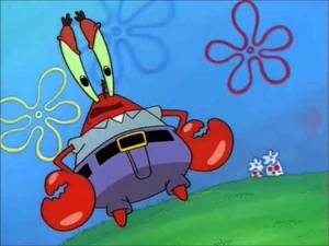 Mr. Krabs clears his throat to get SpongeBob's attention.