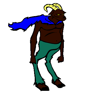 A cartoon image of the Goatman.