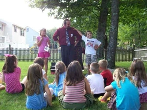 Slenderman intruding a young boy's birthday party.