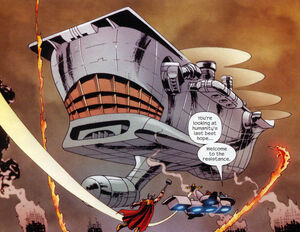 The Fantastic Four, Thor and Nova heading to the S.H.I.E.L.D. Helicarrier.