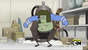 Rigby as a hybrid of Mordecai and Muscle Man.