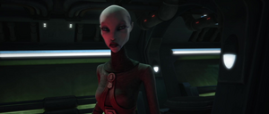 Ventress followed Dooku into the lower levels of the destroyer where she once again confronted her former Master.