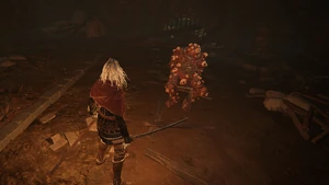 The Dung Eater tied up in Leyndell's Sewer Gaol.