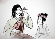 Kaito playing a cursed biwa to Biwaki.