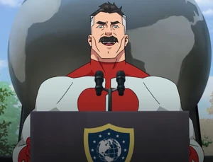 Omni-Man giving a speech.