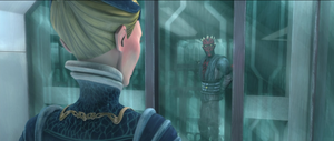 Maul approaches the imprisoned Duchess Satine but finds her too willful to be of value.