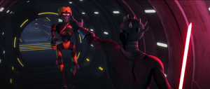 Maul lifted the head security droid with the Force.