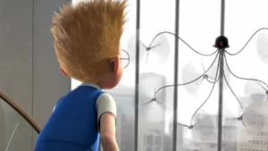 DOR-15 trying to eliminate Lewis, whom she forgets that he's her own creator.