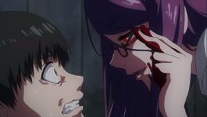 Rize revealing herself to be a ghoul in front of Kaneki.