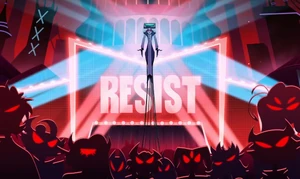 "♪ 'Cause I'm the furor ♪" Vox lifts himself up on his cables as he proclaims his superiority and authority.