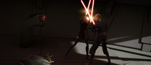 Both Ventress and Dooku criticize her pawn's inability to strike at Dooku and began berating him for his weakness.