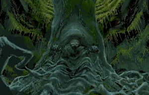 Pregzt turning into a tree like monster in his final form.