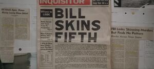 The newspaper talking about his crimes.