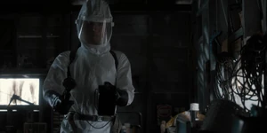 Brenner spotting some ooze seeping through the shed.