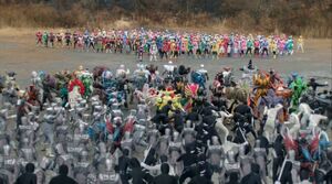 Shocker-Zangyack Alliance facing the Super Sentai and Kamen Riders