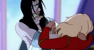 Mok grabbing Angel by the neck.