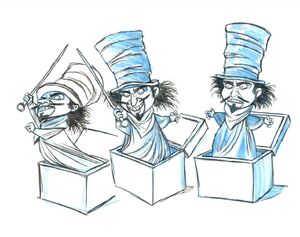 Concept of the Jack-in-the-Box as a 19th-century melodrama villain.