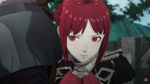 Kronya (as Monica) stabbing Jeralt.