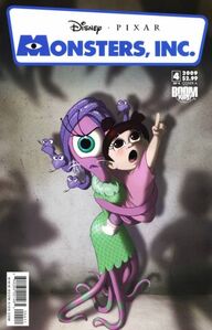 Sid (along with Randall Boggs and Henry James Waternoose III) on the cover of Monsters, Inc.: Laugh Factory issue 4.