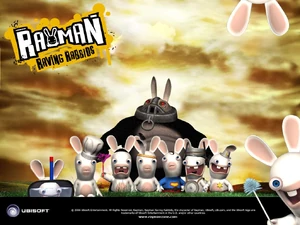 A wallpaper of Sergueï and the other Rabbids.