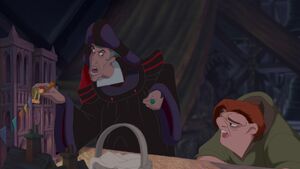 Frollo reminding Quasimodo that he is to remain in the bell tower always