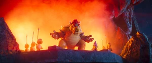 Bowser celebrating, believing the Koopa General to have successfully killed Mario and Donkey Kong.