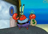 Mr. Krabs trying to sneak away from children with their money he scammed from them.