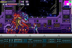 Samus fighting the SA-X's mutated form.