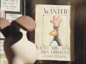 Gromit noticing a wanted poster of McGraw.