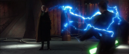 Dooku released a barrage of Force lightning and blasted Skywalker aside.