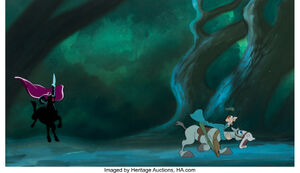 An animation cel of the The Headless Horseman's chase sequence.