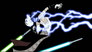 Ventress electrocuted by Force lightning.