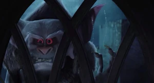 Bela growls with rage, when he learns that Dracula welcomes humans at his hotel.