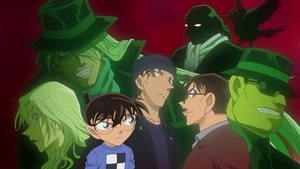 Conan, Yusaku, and Akai vs. Karasuma, Gin, Vodka, and Vermouth.