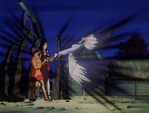 Sarah unable to touch and regain her spell-book after being repelled and cursed by an incited spell used by Thorn.