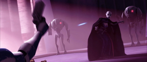 Rex attempted to kill Ventress but managed only to destroy a command droid.