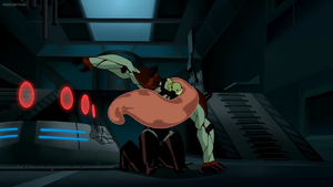 Vilgax fighting the pilot, Gluto.