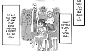 The Talking Titan brushing Ymir's hair.