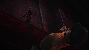 Maul struggles a bit as he holds Bridger with the Force.