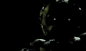 One of the frames of Springtrap twitching in the "troll game" main menu.