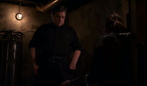 The Replicator with a restrained Prentiss.