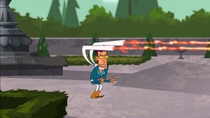 The Wreck-Orator uses his laser scarf.