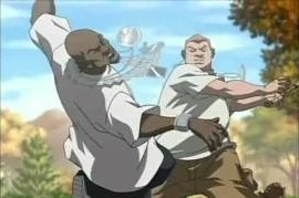 Butch knocks down Flonominal despite being less than half his age.