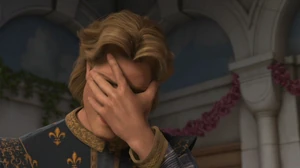 Charming facepalming himself when he is annoyed by Pinocchio.