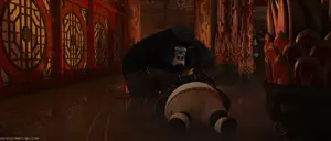 A Gorilla soldier helping Po up the stairs.